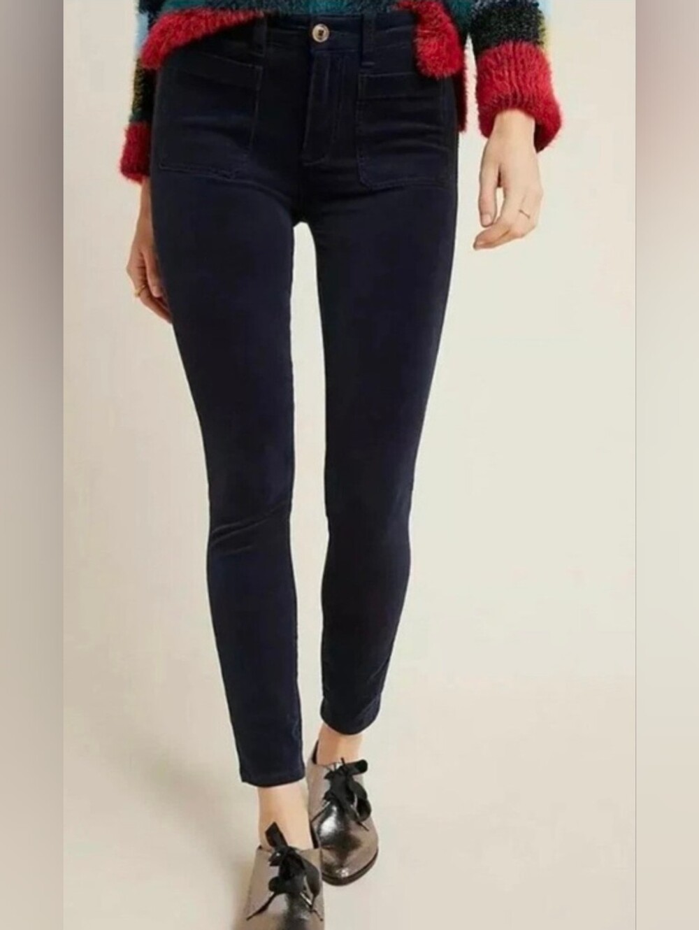Pilcro and the Letterpress High Rise Skinny Corduroy Ankle Pants Navy Women 27